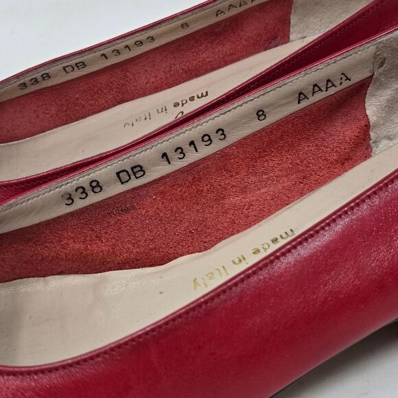 SALVATORE FERRAGAMO Vara Red Leather Bow Gold Logo Low Block Pumps 8AAAA - Picture 5 of 10
